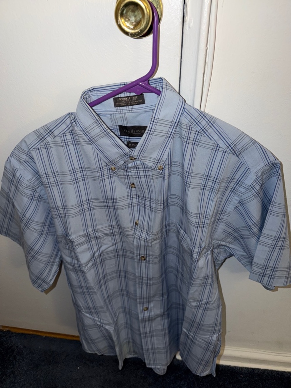 Van Heusen Light Blue Plaid Short-Sleeve Button-Down Shirt